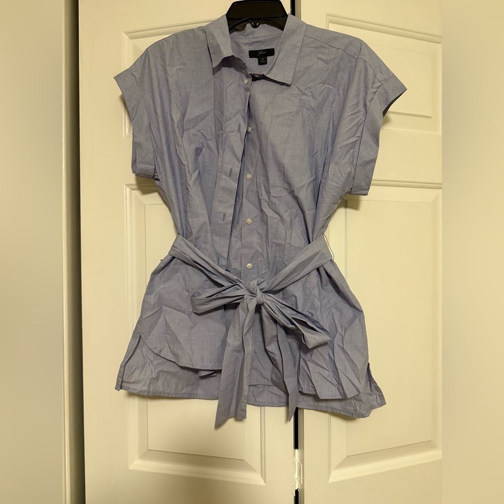 J. Crew Light Blue Button-Down Shirt with Tie Waist